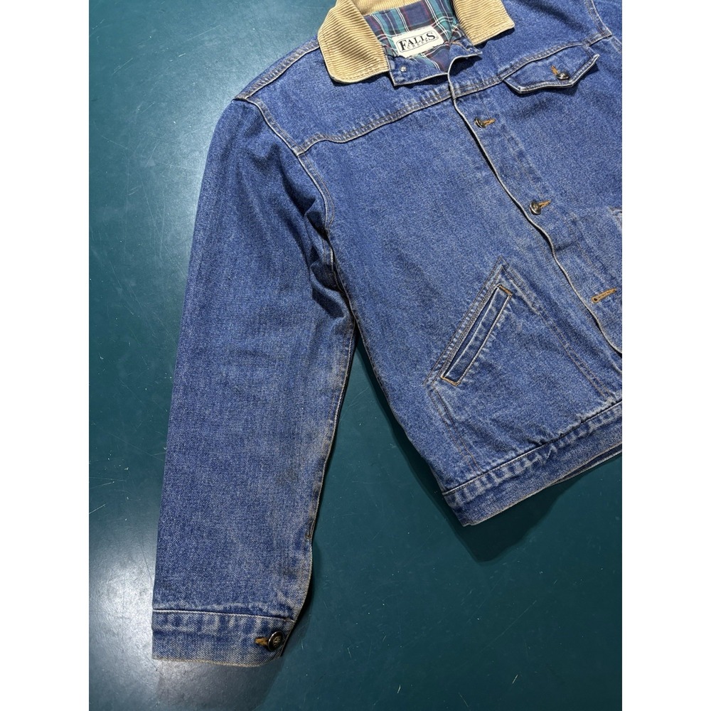 Vintage Denim Jacket Flannel-Lined Trucker Men's Medium Boxy Corduroy Collar 90s - Picture 12 of 16
